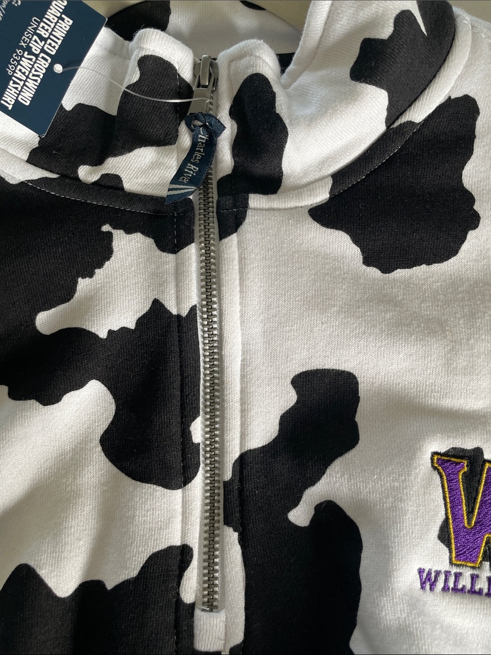 Charles River /Williams College Black & White Cow Print Quarter-Zip Sweatshirt - Picture 10 of 10